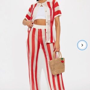 Fashion Nova Hayden Crochet Pant Set - Red/combo SOLD OUT!